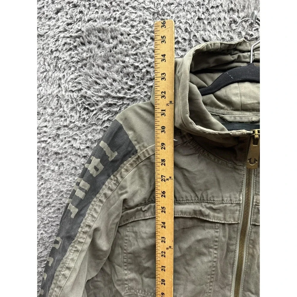 True Religion Denim Hooded Military Parka Jacket Olive Green Mens Size M
